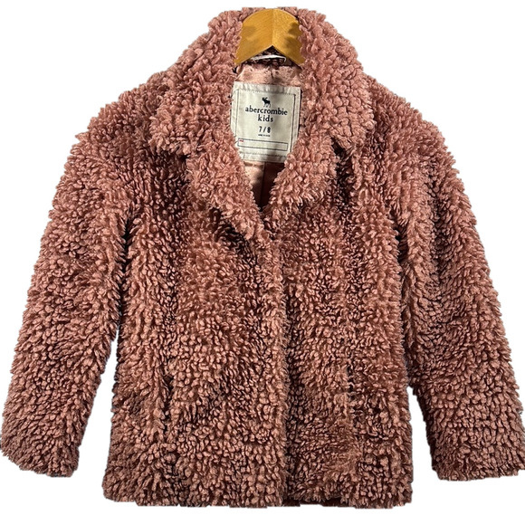 Abercrombie Kids Pink Teddy Jacket Plush Fuzzy Texture - Picture 1 of 9
